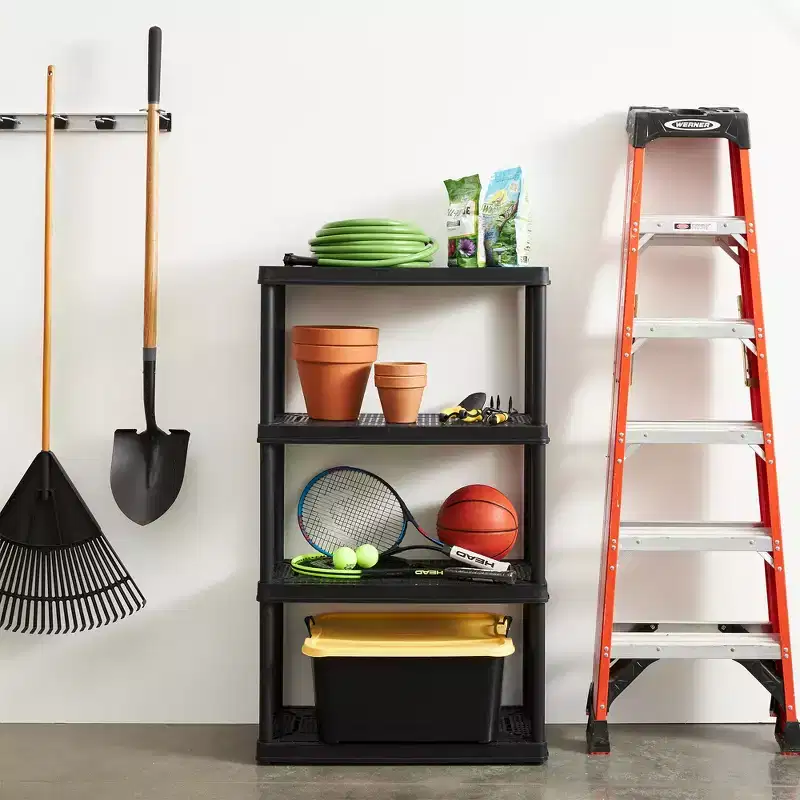 4-Shelf Interlocking Storage Unit, Light Duty, Glossy Black, 36x24x56 in