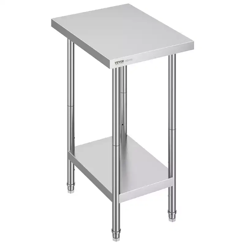 VEVOR Stainless Steel Prep Table, 24 x 18 x 34 Inch, 640 lbs Load Capacity, Heavy Duty Metal Worktable with 3 Adjustable Height Levels