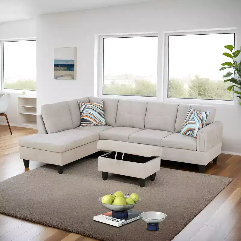 Chenille Velvet Sofa, Three-Piece Set for Living Room, Features Double-Layer Spring and Soft Comfort