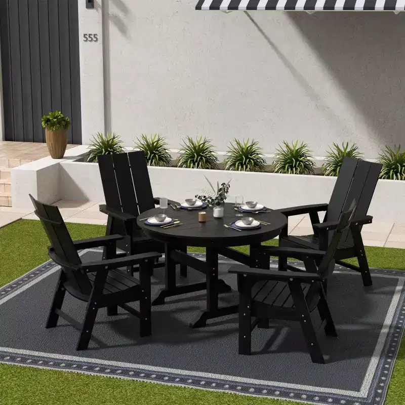 WestinTrends 5 Piece Outdoor Patio Dining Round Table and Modern Armchair Set