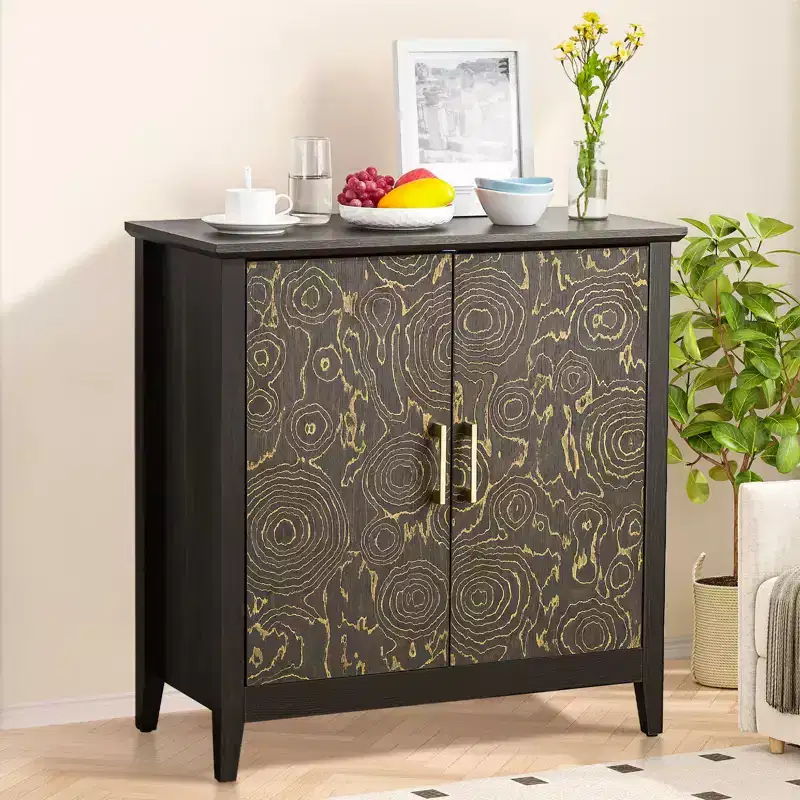 2 Doors Accent Cabinet with Adjustable Shelf, Sideboard Buffet with Wood Legs, Decorative Storage Cabinet for Living Room, Bedroom, Entryway