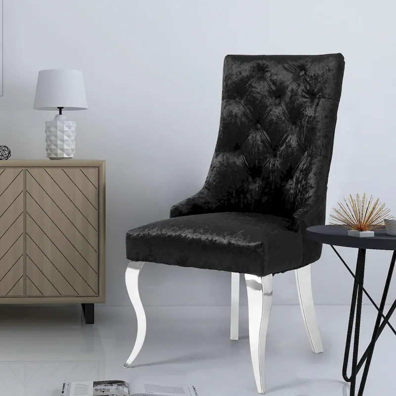 Ice Velvet Button Tufted Dining Chair High Wingback