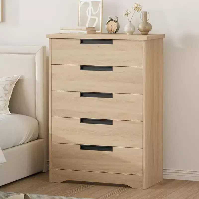 GustoWave 5 Drawer Dresser for Bedroom, Natural Chest of Drawers with Embedded Handles, Wooden Dresser Organizer for Living Room, Hallway and Entryway