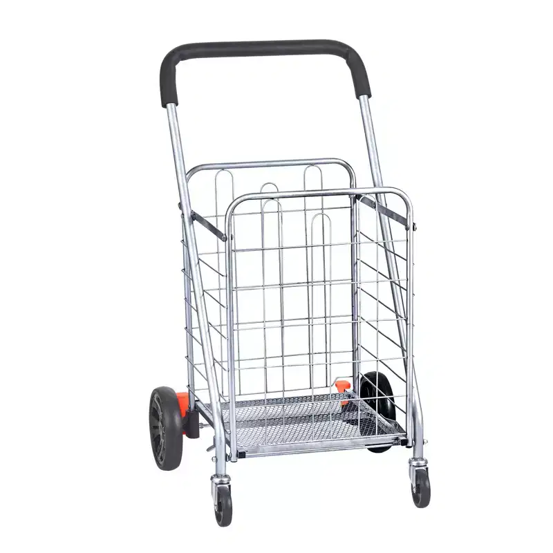 Folding Shopping Cart, 66 lbs Max Load Capacity, Grocery Utility Cart with Rolling Swivel Wheels, Heavy Duty Foldable Laundry Basket, Silver