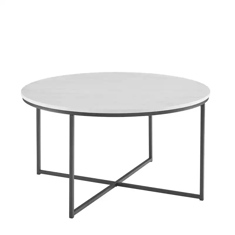 Vivian Glam X Leg Round Coffee Table Faux Marble - Saracina Home