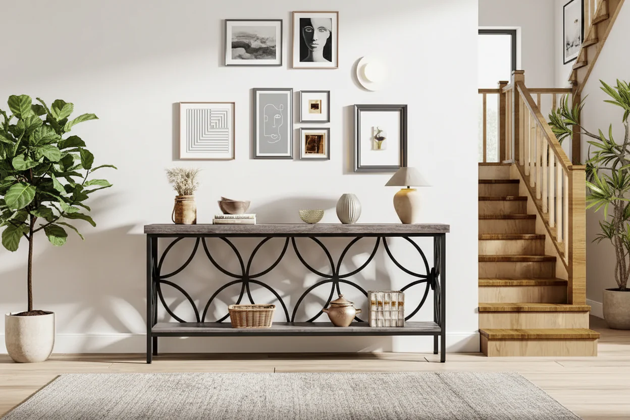 70.9 Inch Long Sofa Table, Industrial Console Table - 70.9 L  11.8 W  31.9 H