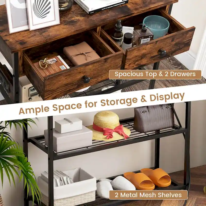 Entryway Table with Charging Station - Narrow Console Table