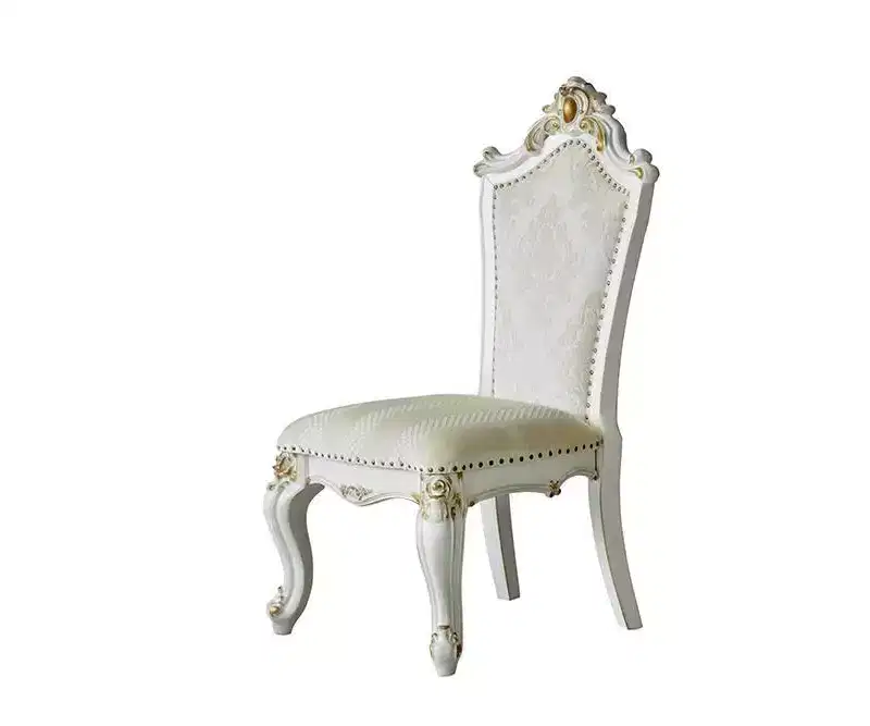Set of 2 28" Picardy Fabric Dining Chairs Butterscotch PU/Antique Pearl: Queen Anne Style, Tufted - Acme Furniture