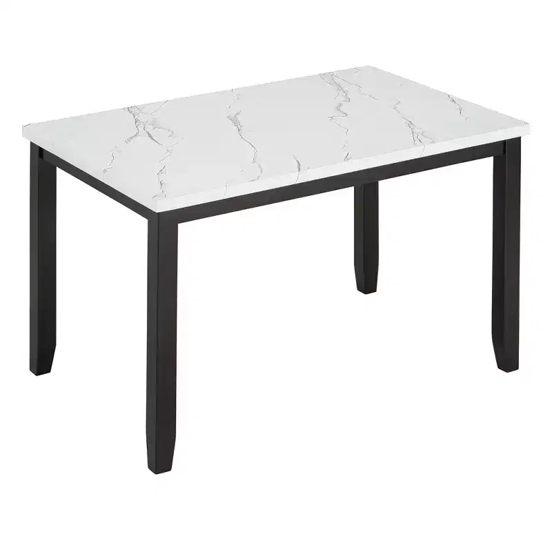 5-Piece Dining Table Set Dining Set with Faux Marble Dining Table, 4 Thicken Cushion Dining Chairs, Gray/White-ModernLuxe