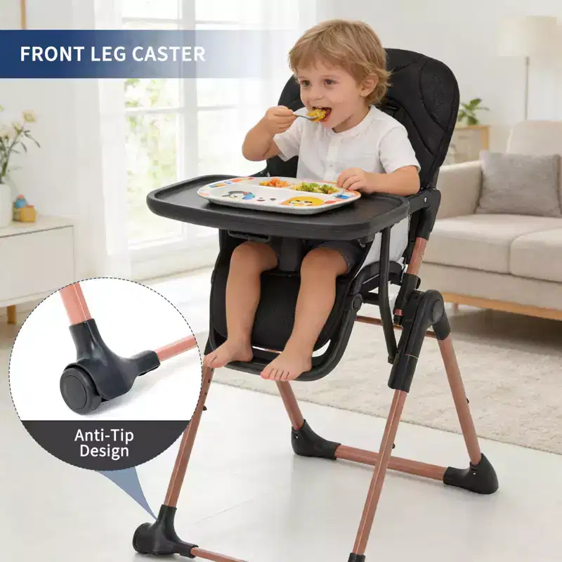 Foldable Baby High Chair, 3-in-1 Portable Infant Feeding Toddler Chair with Double Removable Trays, Adjustable Compact Travel Booster Seat for Kids