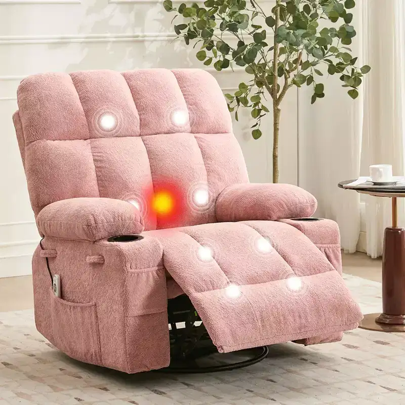 Rocking Recliner Chair with Heat, Swivel Rocker Recliner with Massage, Side Pockets & Cup Holders, Reclining Sofa for Living Room, Bedroom
