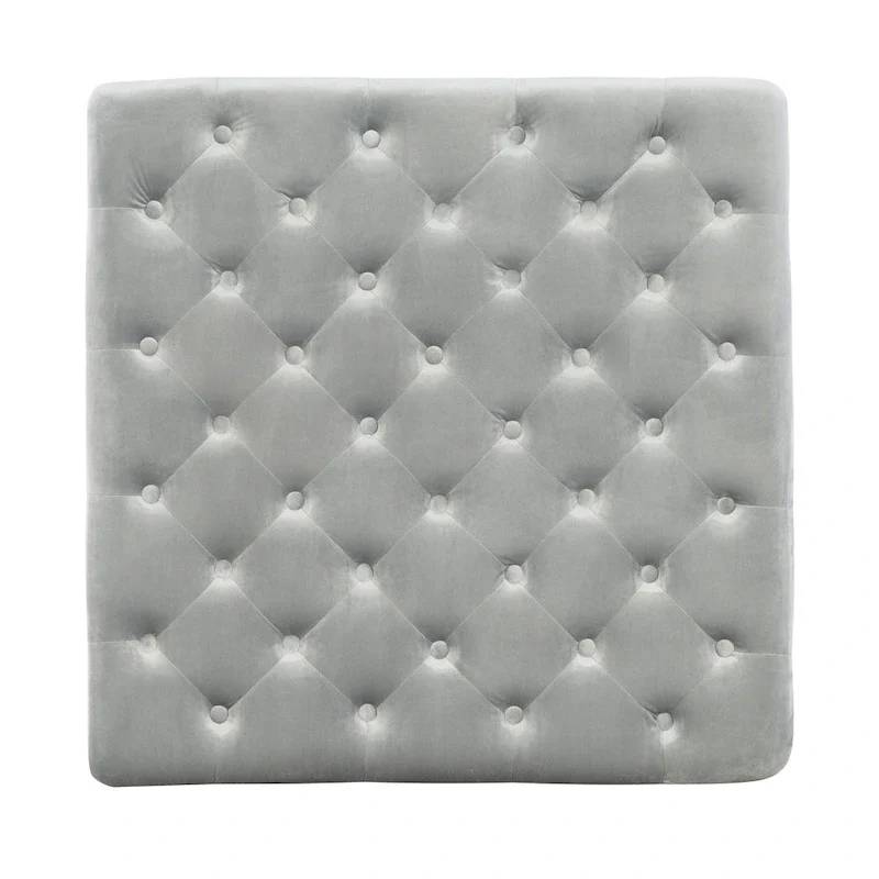 Abigal Grey Velvet Square Tufted Ottoman