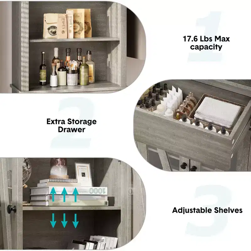 Grey Freestanding Tall Storage Cabinet with Adjustable Shelves, 1-Person Use
