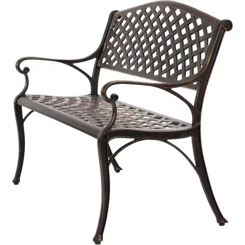 Balkene Home 61491 Patio Bench, Cast Aluminum, Lightweight & Sturdy, Garden/Backyard, Basketweave Design, Antique Bronze