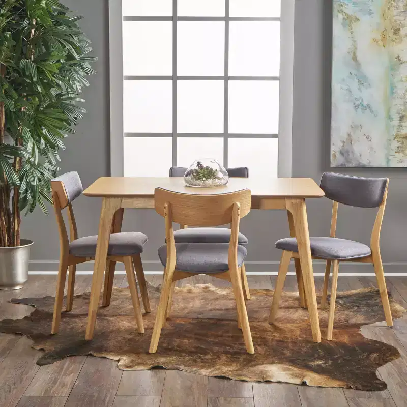 GDFStudio Leora Mid-Century Modern Wood Fabric Upholstered 5 Piece Dining Set