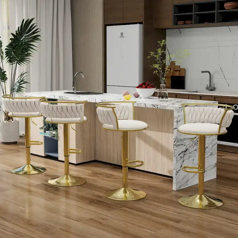 Modern Velvet AdjustableSwivel Bar Stools (Set of 4)