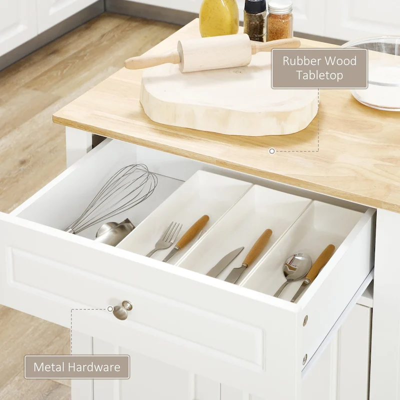 Rolling Kitchen Island Cart with Drawer, Adjustable Shelf and 2 Towel Racks