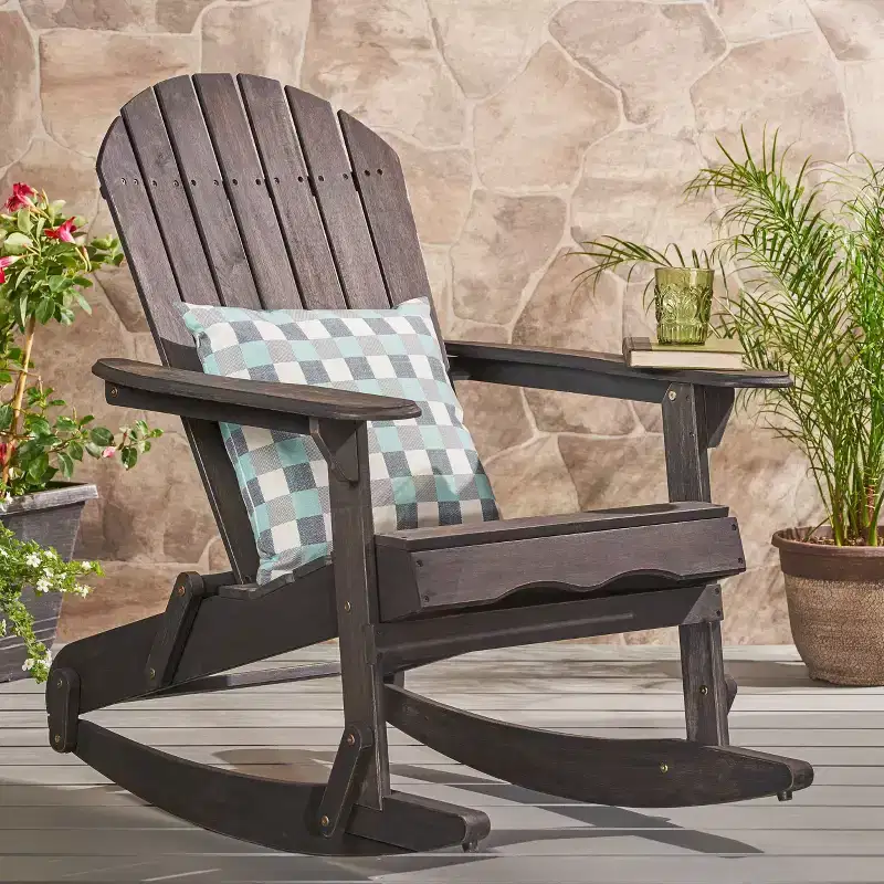Malibu Acacia Wood Adirondack Rocking Chair Dark Gray - Christopher Knight Home: Weather-Resistant Patio Furniture