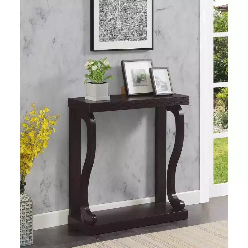 Rectangle Console Table with Shelf, Brown