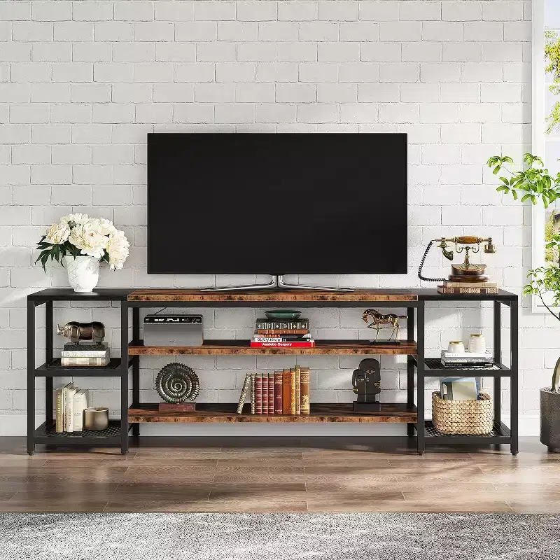 Lantine 78-Inch TV Stand for Up to 85-Inch TVs, Industrial Media Entertainment Center Console with Storage Shelves for Living Room