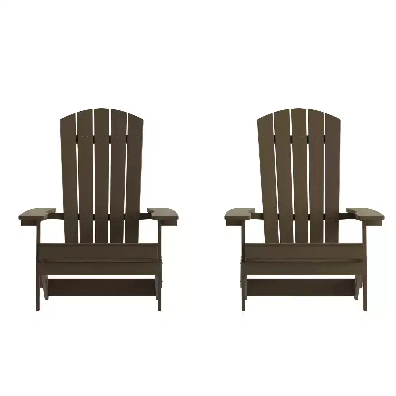 Emma and Oliver Set of 2 Indoor/Outdoor Poly Resin Folding Adirondack Chairs, All-Weather Chairs for Porch, Patio, or Sunroom
