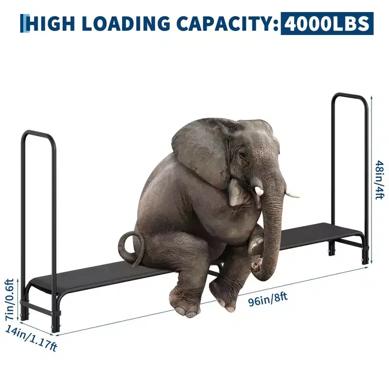 Black Heavy-Duty Firewood Rack for Indoor/Outdoor Wood Storage