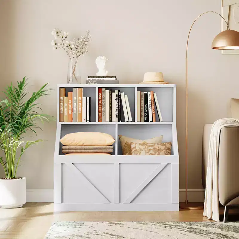 Kids Bookshelf & Toy Storage Organizer with 3 Open Cubes & Storage Bins - MDF, 35.4 x 16.5 x 36.2 in.