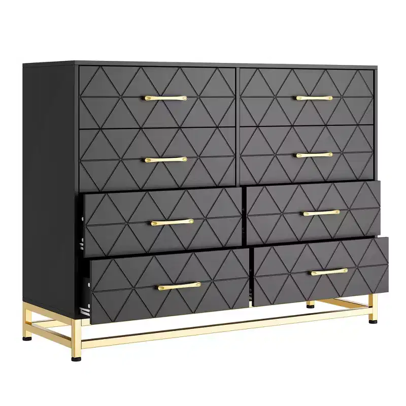 TROPOW Dresser for Bedroom with 8 Drawer, TV Stand Dressers Chest of Drawers Large Wood Dresser for Storage and Organization (White)