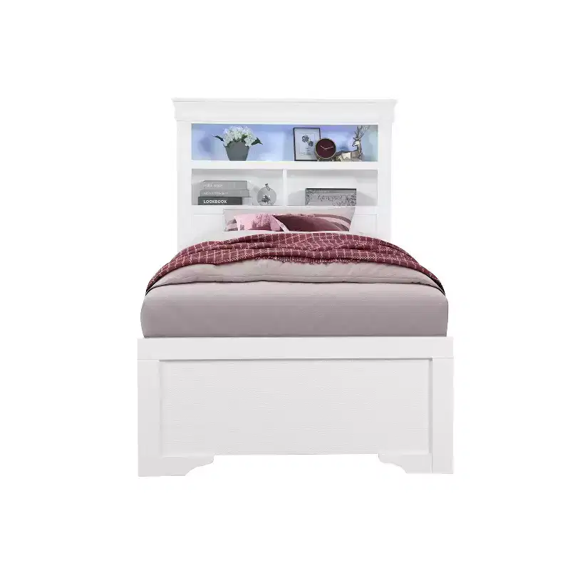 55.9 in.H Twin Size White Bookcase Bed with Metal Bed Frame