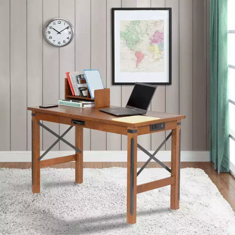 HomeStock 29 in.H Brown Color Wood Computer Desks with Open Storage Shelf