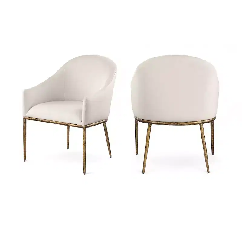 Meridian Furniture Ferro Beige Linen Textured Performance Fabric Upholstered Dining Arm Chair