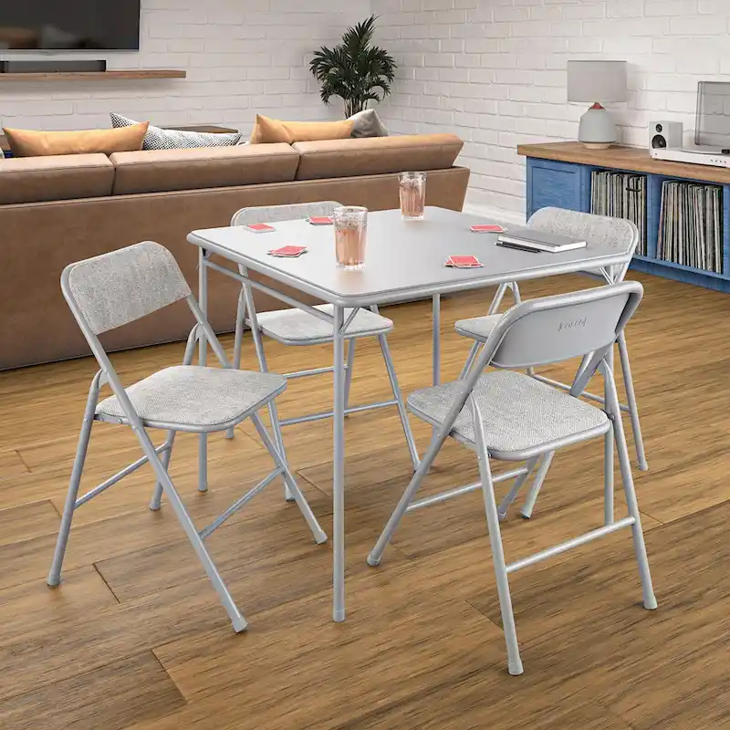 COSCO 5-Piece Folding Vinyl Table and Fabric Chair Set - 5 piece