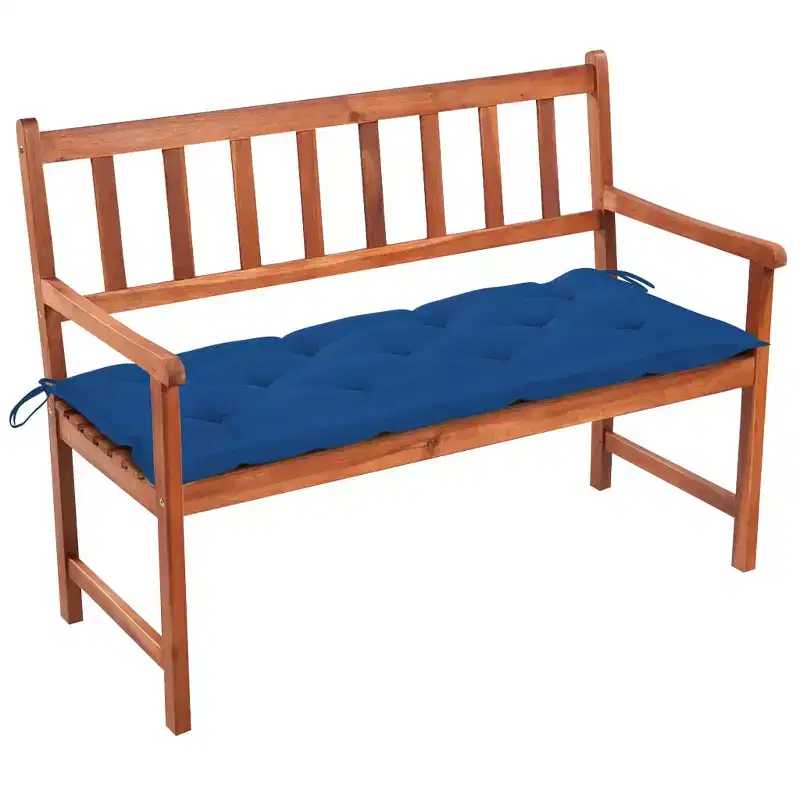 Garden Bench Acacia Wood, Blue Cushion
