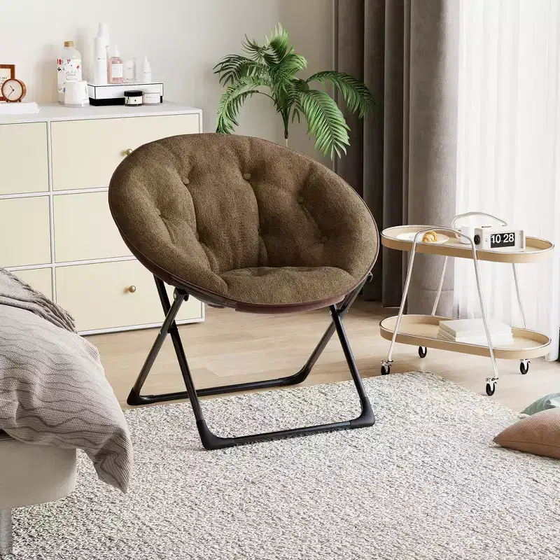 Saucer Chair, Faux Fur Circle Chair, Foldable Lounge Chair for Adults, Teens & Kids, Folding Moon/Mushroom/Round Style Comfy Accent Seat for Bedroom