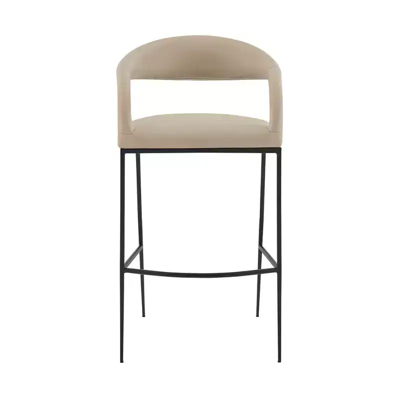 30 Beige and Black Faux Leather and Iron Low Back Bar Height Bar Chair