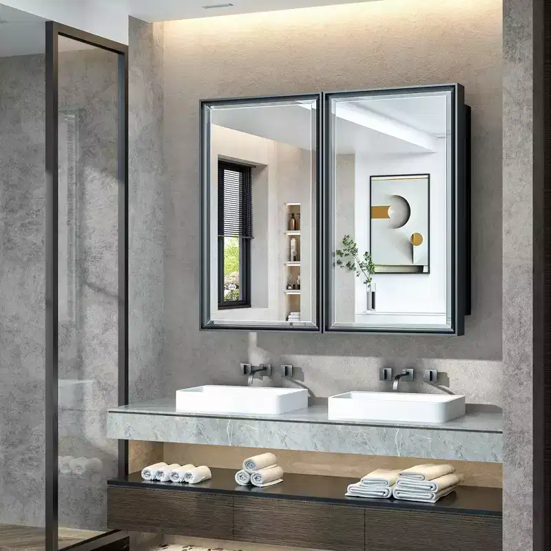 36 in. W x 32 in. H Metal Framed Recessed/Surface Mount Medicine Cabinet with Mirror - Black