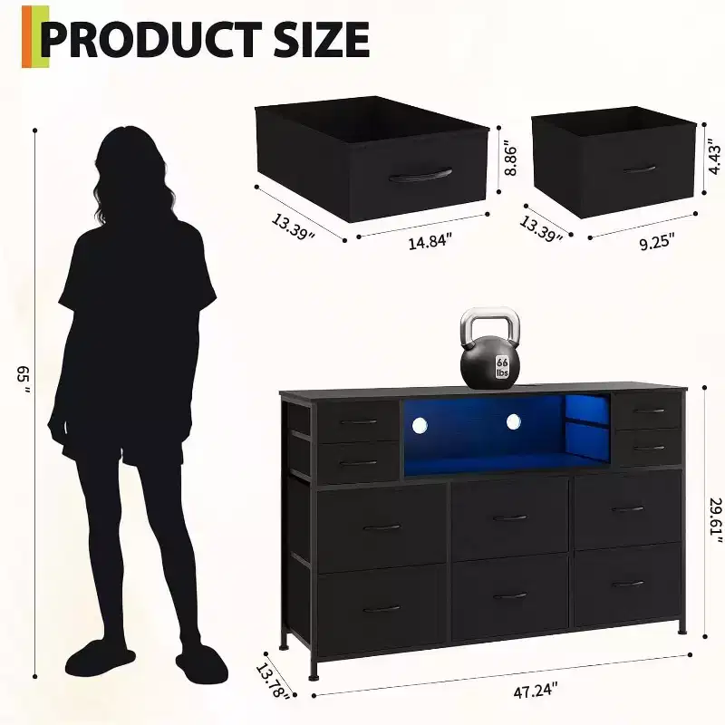 10-Drawer Fabric Dresser, Open Shelves, Modern Storage Cabinet, for Bedroom, Living Room, Hallway