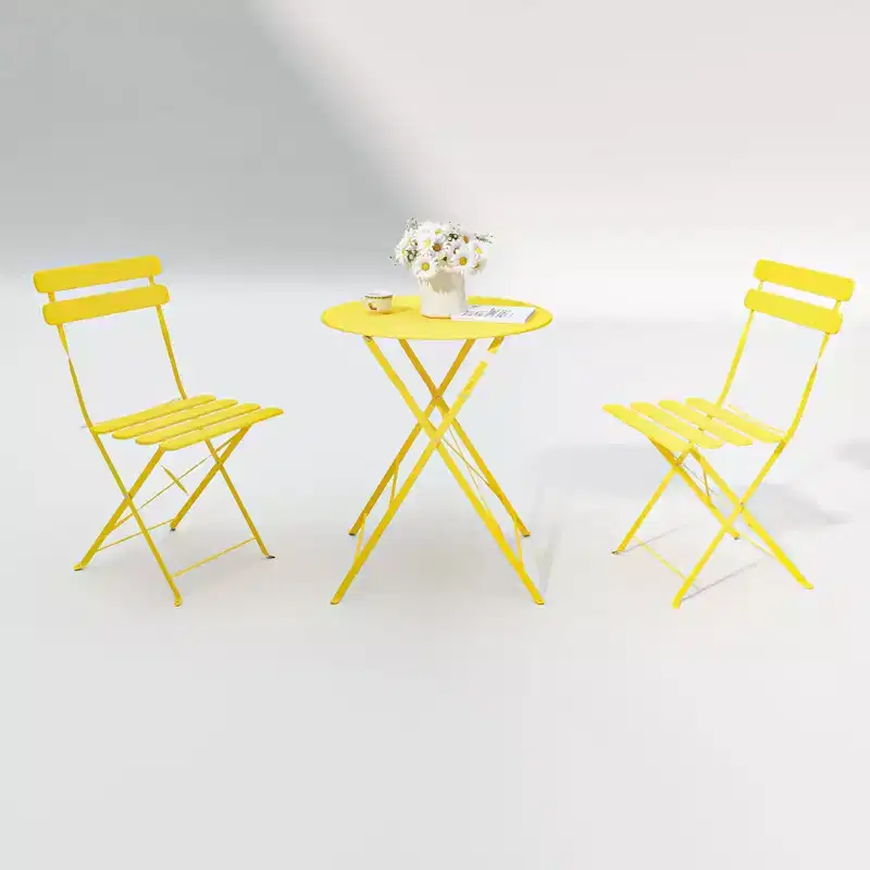 1 set of metal 3-piece set of terrace pub balcony metal chairs and tables yellow