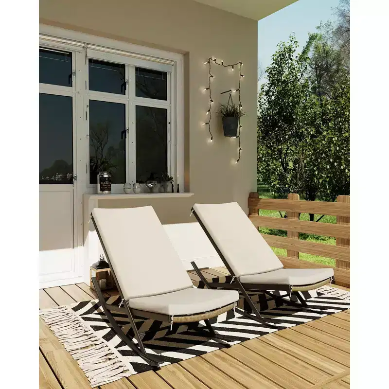 Rocking Chair Outdoor Set of 2 Patio Chairs Rocking Chairs Outdoor Lounge Rattan Chair for Outside Lawn with Cushions for Front Porch, Garden