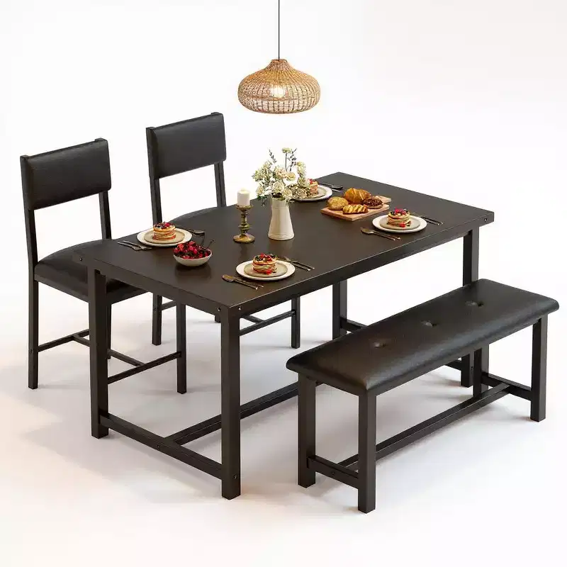 3 pcs Dining Table Set , with 2 Upholstered Chairs and Bench