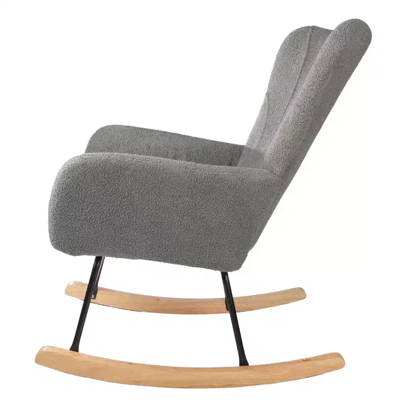Rocking Chair Teddy Fabric Upholstered Chair Ergonomic Modern Rocker