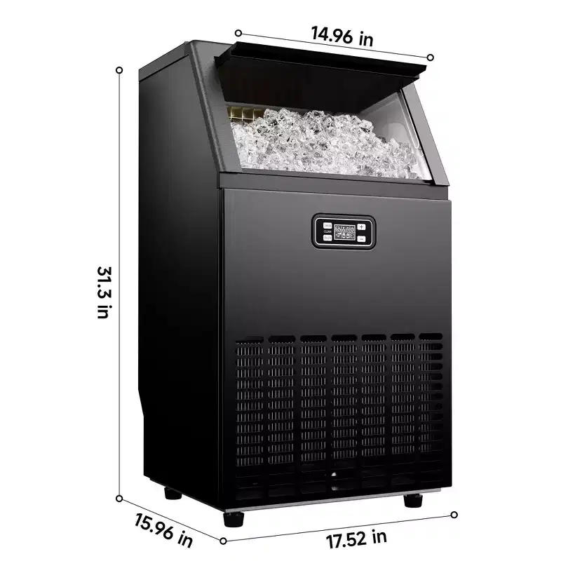 EUHOMY Commercial Ice Maker Machine, 100 lbs/Day, Stainless Steel Under Counter Ice Maker with Multi-function Control Panel,33 lbs Capacity, Black