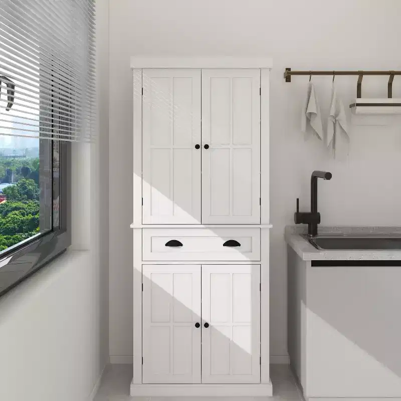 sumyeg 71 Tall Storage Cabinet With Drawer, 4 Doors and Adjustable Shelves for Kitchen or Laundry