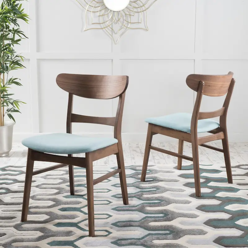 Mid-Century Modern Upholstered Rubberwood Dining Chair (Set of 2)