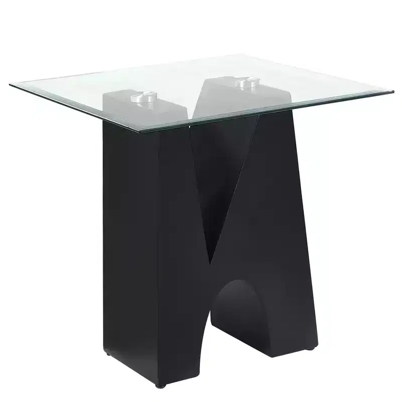 Modern Square End Table Clear/Black - Steel Frame, Tempered Glass Top