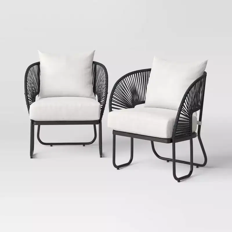 2pc Steel Mackworth Rope Outdoor Patio Club Chairs Black - Threshold™: Weather-Resistant Steel Frame, Polyester Cushions