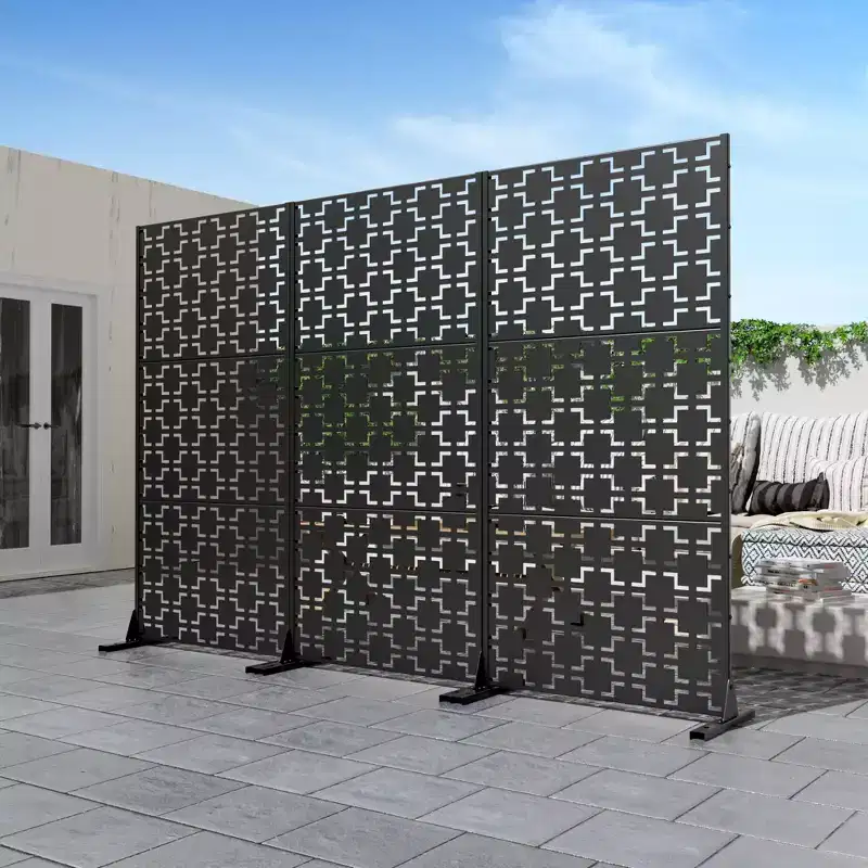 Square Black Galvanized Steel Screen 183x90x40cm