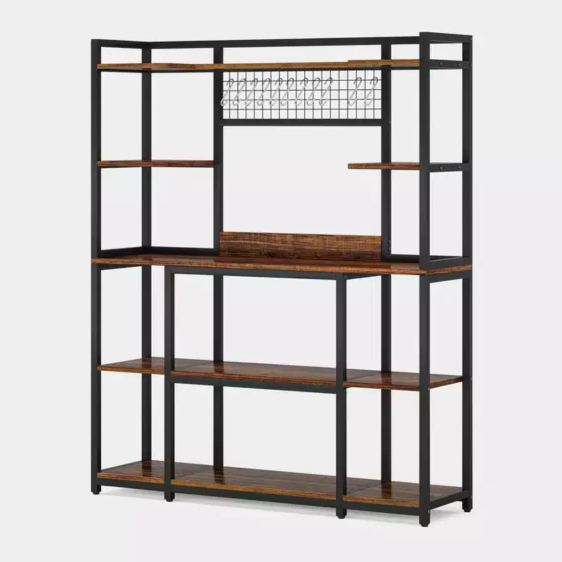 Lantine 55 Kitchen Hutch Cabinet Microwave Stand with 11 Hooks, 5-tier Bakers Rack with Storage Shelf