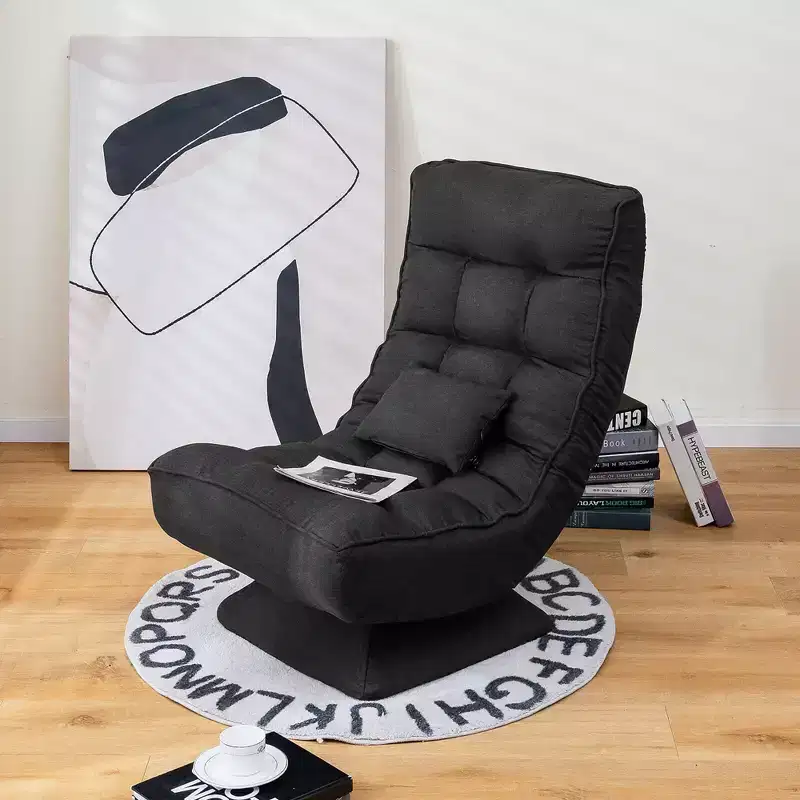 Costway 360 Swivel Floor Chair 5-Level Adjustable Lazy Chair w/ Massage Pillow Grey\Black\Brown