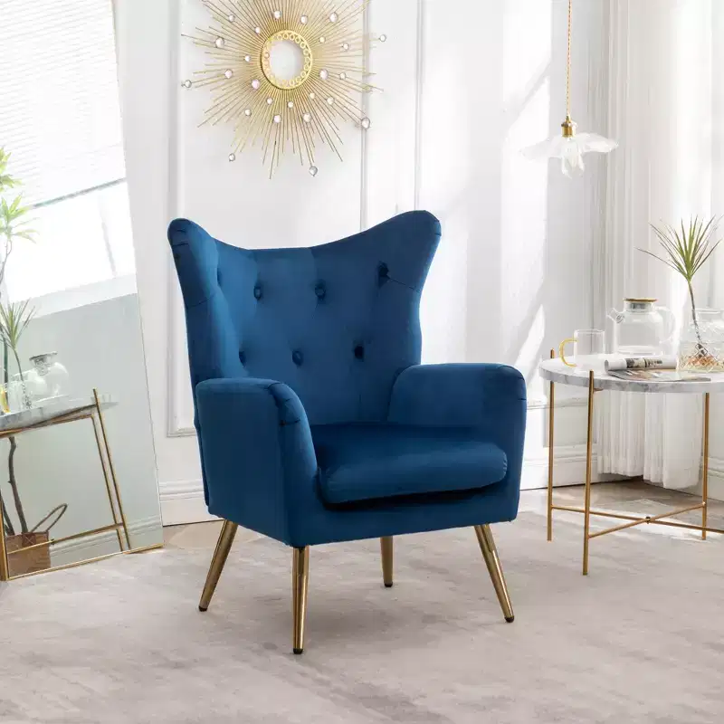 Velvet Button-Tufted Wing Back Accent Chair, Blue